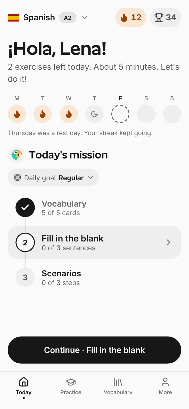 Repetium's Today screen with today's mission